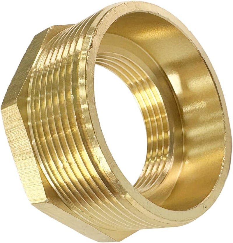 JENSWILL 2" NPT Male x 1-1/4" NPT Female Brass Reducer Hex Bushing Threaded Pipe Fitting Reducing Adapter Pack of 1 - Image 1